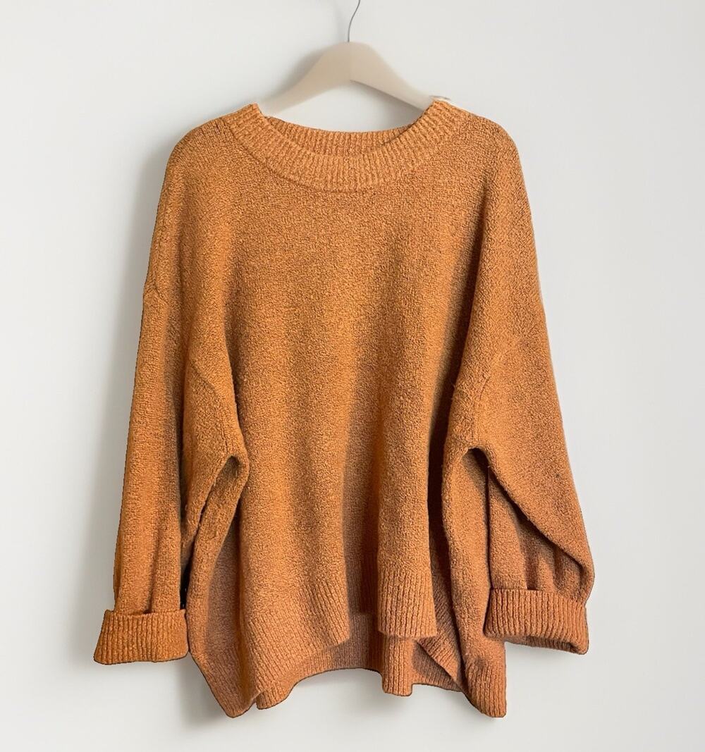Ava & Viv Women’s 3X Bouclé Textured Knit Oversized Crew Neck Sweater Rust Cozy